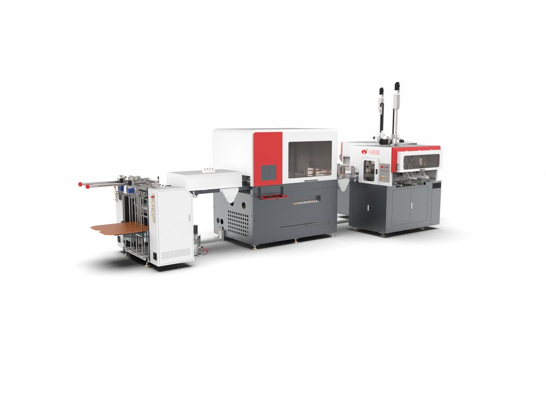 Machine de fabrication de boîtes rigides en carton combinée à un système de contrôle PLC fournissant des solutions d'emballage et de fabrication de boîtes